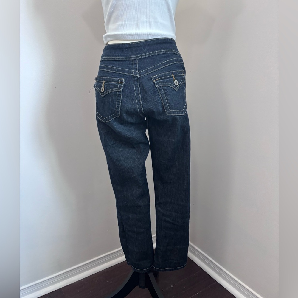 Women’s Y2K Straight Leg Dark Blue Denim Jeans from Angels Mid Rise - Picture 4 of 9